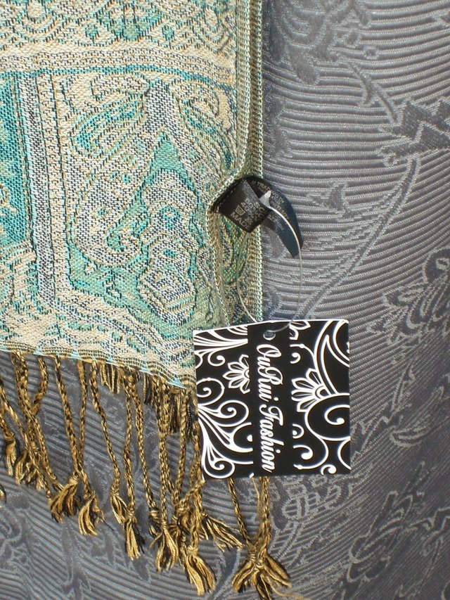 Image 3 of VENEZIA Teal & Cream Scarf – New With Tags