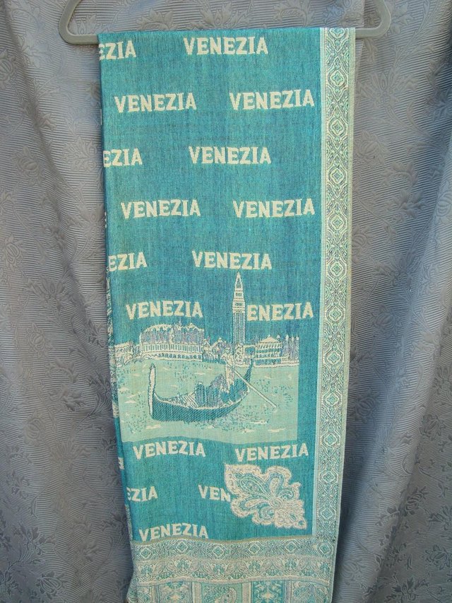 Image 6 of VENEZIA Teal & Cream Scarf – New With Tags