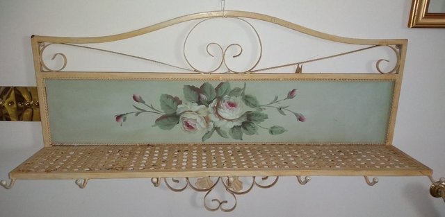Preview of the first image of French Style Ornate Floral-motif Metal Coat Rack and Shelf.