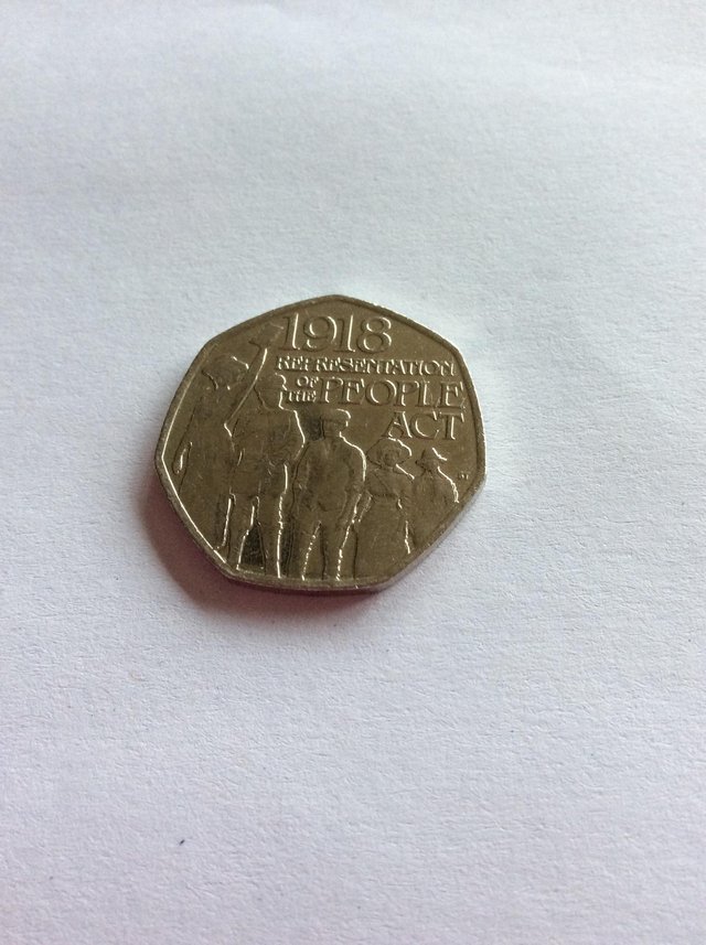 Preview of the first image of 2018 50p coin 1918 Representation of People Act.