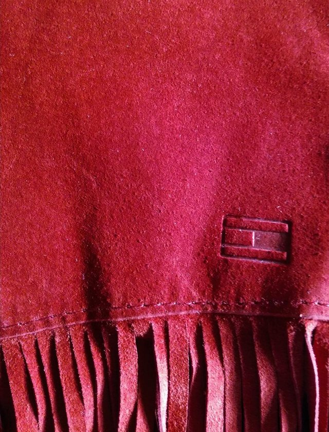 Image 3 of TOMMY HILFIGER Red Suede Leather Fringe Top 3 Laced Ties