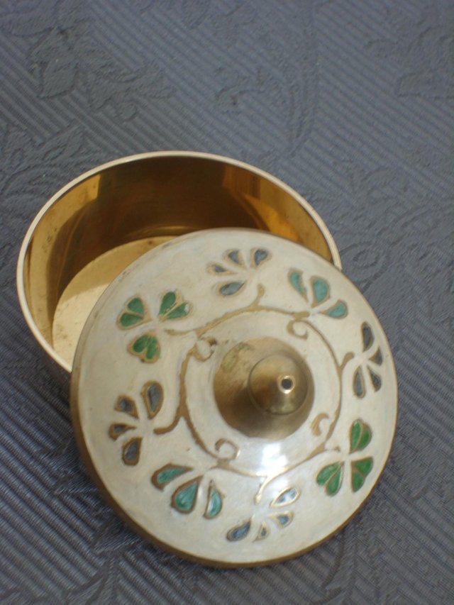 Preview of the first image of INDIAN Brass Bowl with Enamelled Lid.