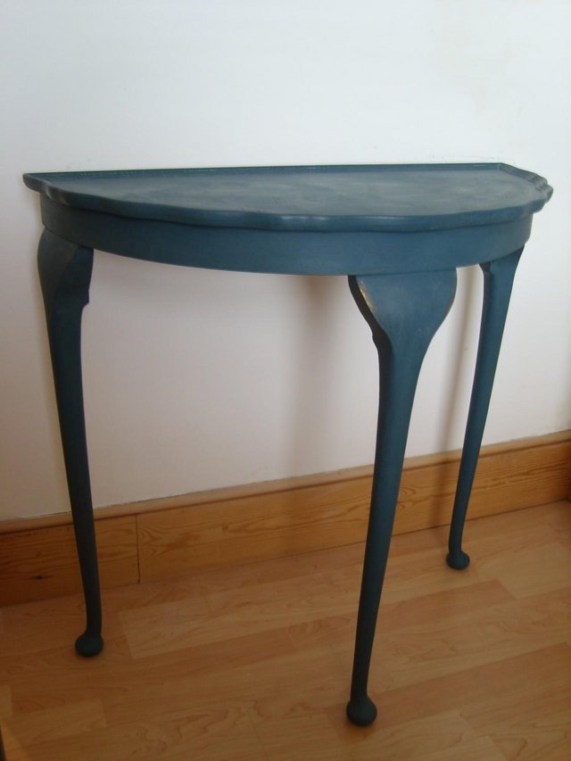 Preview of the first image of Painted Demi-Lune Table in Annie Sloan Aubusson.