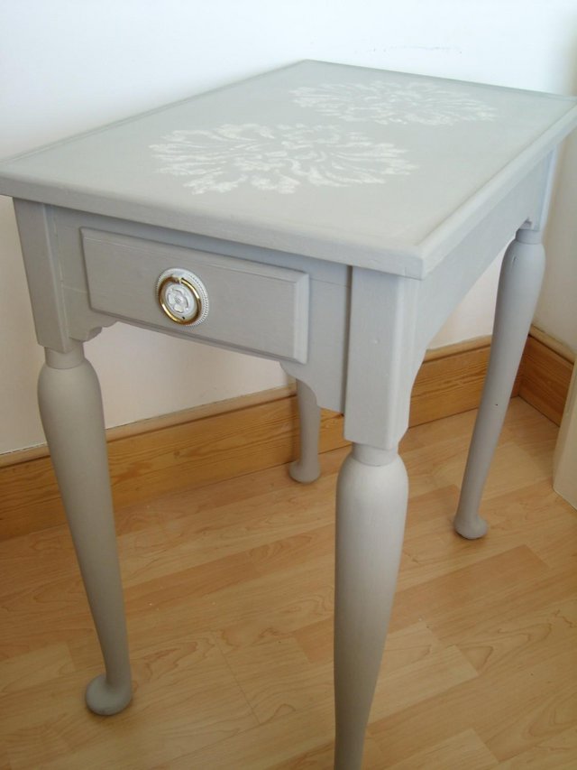 Preview of the first image of Painted Side Table in Annie Sloan Grey/White.