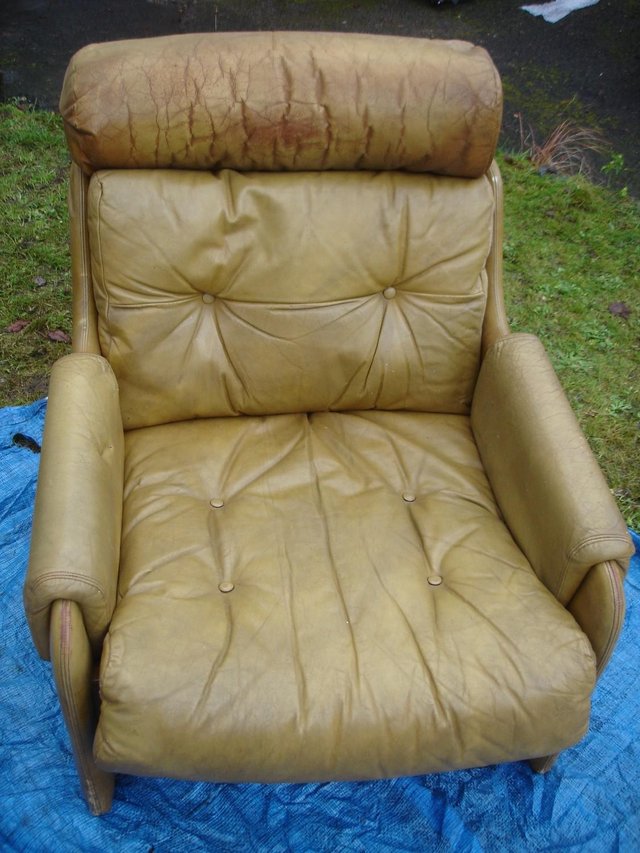 Image 3 of VINTAGE PAIR OF 70s RETRO LEATHER ARMCHAIRS Jack Hargreaves