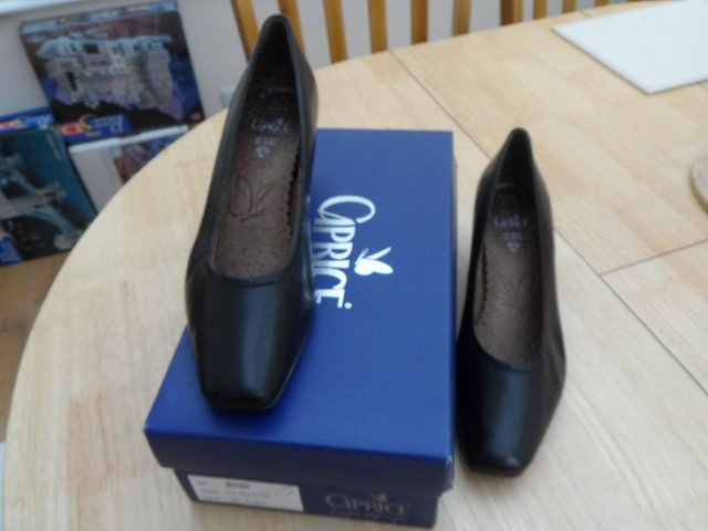 Image 2 of Ladies Black Leather Caprice Court Shoes