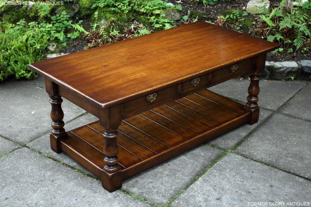 Image 2 of A TAYLOR & Co OAK THREE DRAWER COFFEE LAMP PHONE TABLE STAND