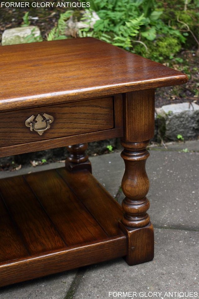 Image 11 of A TAYLOR & Co OAK THREE DRAWER COFFEE LAMP PHONE TABLE STAND
