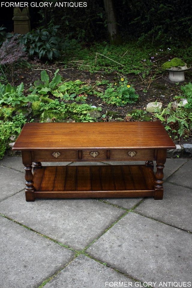 Image 12 of A TAYLOR & Co OAK THREE DRAWER COFFEE LAMP PHONE TABLE STAND