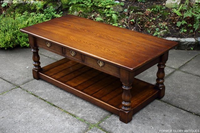 Image 13 of A TAYLOR & Co OAK THREE DRAWER COFFEE LAMP PHONE TABLE STAND