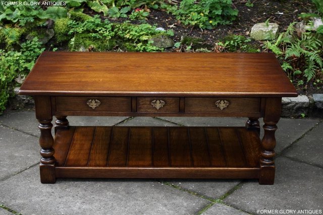 Image 17 of A TAYLOR & Co OAK THREE DRAWER COFFEE LAMP PHONE TABLE STAND