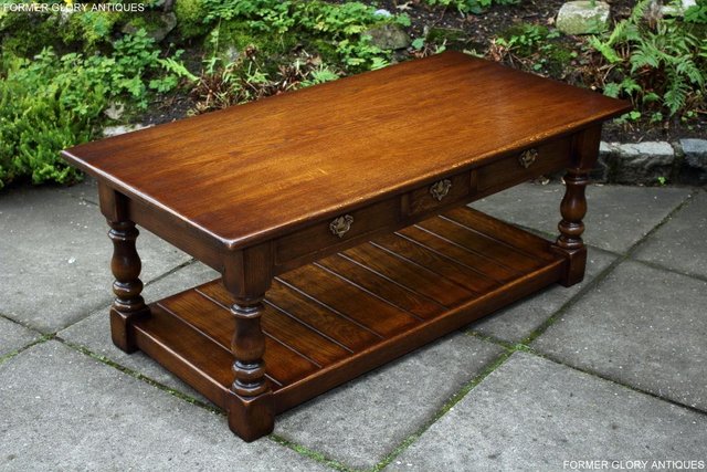 Image 22 of A TAYLOR & Co OAK THREE DRAWER COFFEE LAMP PHONE TABLE STAND