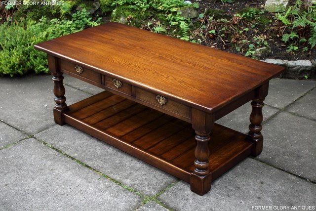 Image 23 of A TAYLOR & Co OAK THREE DRAWER COFFEE LAMP PHONE TABLE STAND