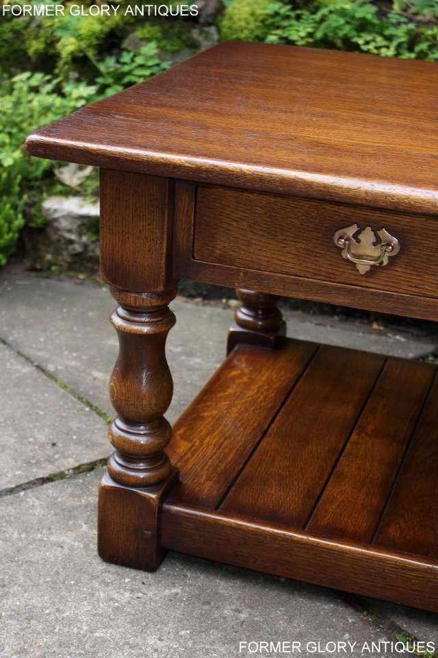 Image 26 of A TAYLOR & Co OAK THREE DRAWER COFFEE LAMP PHONE TABLE STAND