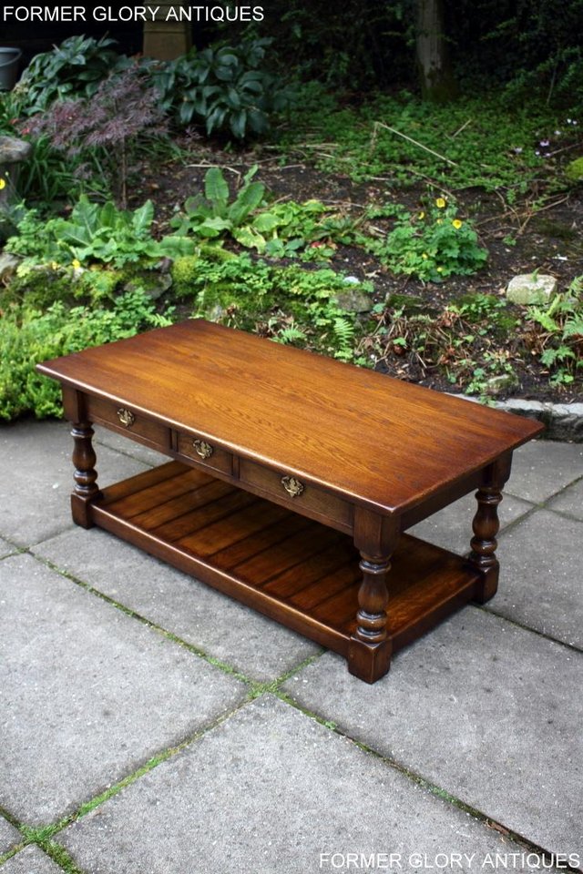 Image 32 of A TAYLOR & Co OAK THREE DRAWER COFFEE LAMP PHONE TABLE STAND