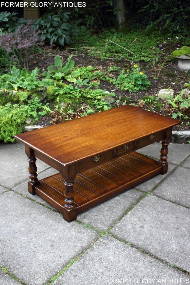 Image 47 of A TAYLOR & Co OAK THREE DRAWER COFFEE LAMP PHONE TABLE STAND