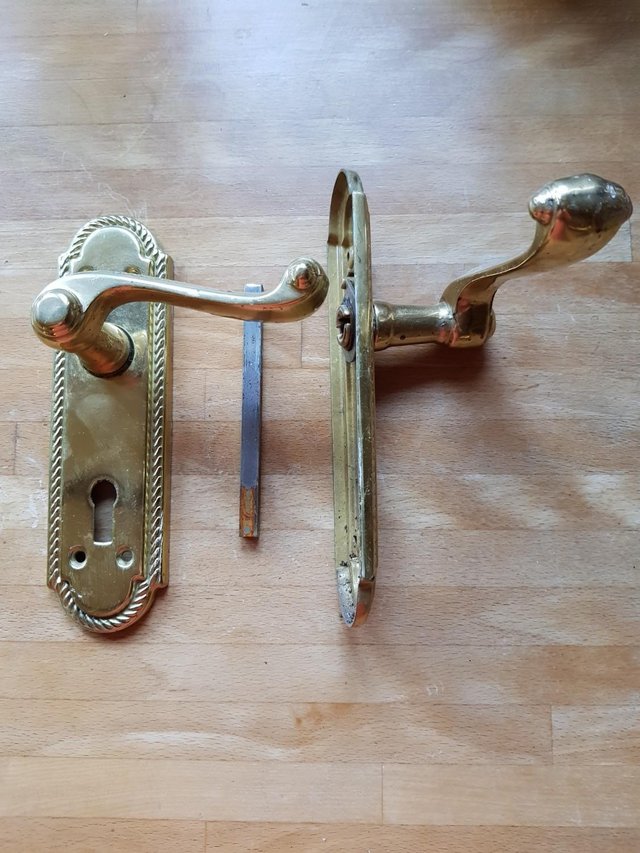 Preview of the first image of Door handles – Brass Georgian - shaped.