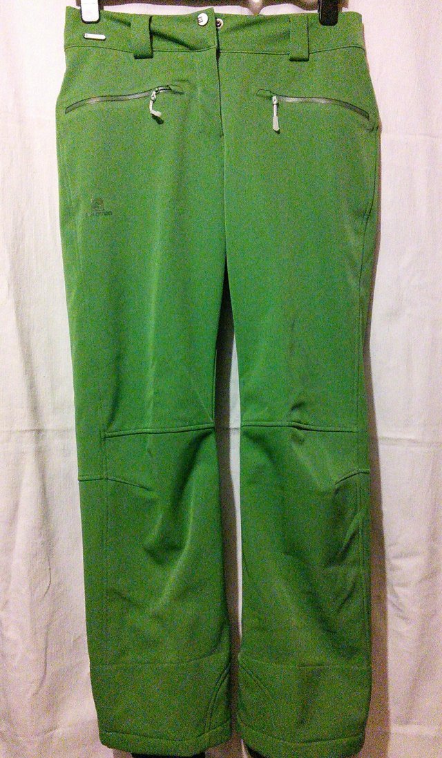 Preview of the first image of Salomon ladies ski pants. Green or Purple M. Short leg..