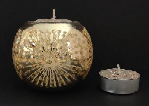 Preview of the first image of Lovely Gold Glitter Tea Light Holder & Extra Candle.
