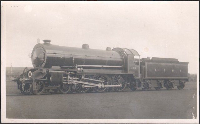 Preview of the first image of Antique Real Photograph PC - L.S.W.R. Engine No 483 & Tender.