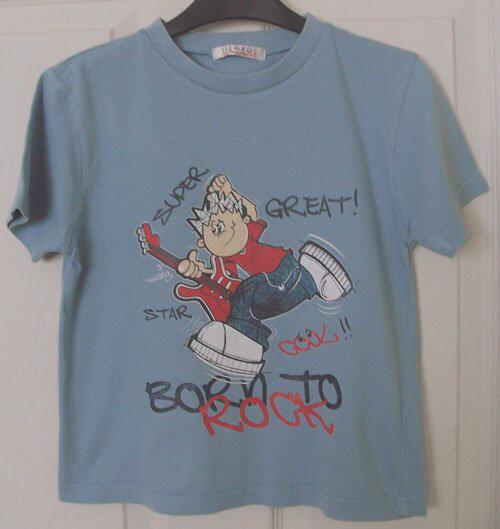 Preview of the first image of BOYS BLUE BORN TO ROCK T SHIRT AGE 4-5 YRS.