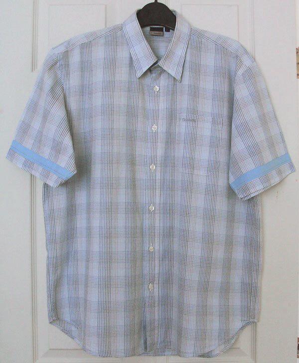 Preview of the first image of BLUE CHECK SHORT SLEEVE SHIRT BY SONNETI - SZ L B8.