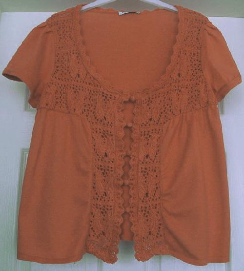 Preview of the first image of BEAUTIFUL ORANGE SUMMER TOP WITH CROCHET DETAIL- SZ 16.
