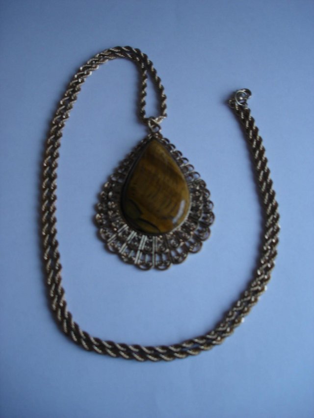 Preview of the first image of TIGER'S EYE TEARDROP NECKLACE.