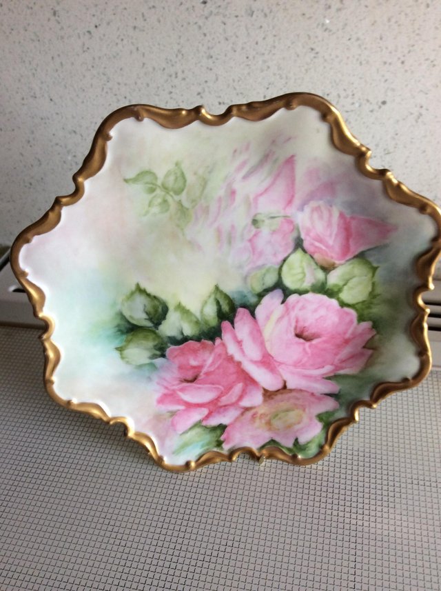 Preview of the first image of Hand painted Shabby Chic Rose Plate.
