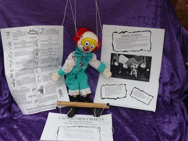 Preview of the first image of Vintage Marionette stringed Puppet of Clown boxed.