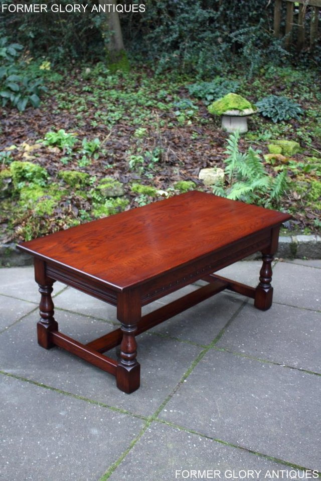 Image 2 of AN OLD CHARM TUDOR BROWN CARVED OAK COFFEE TABLE TV STAND