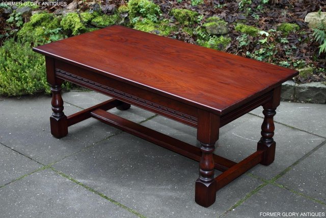 Image 3 of AN OLD CHARM TUDOR BROWN CARVED OAK COFFEE TABLE TV STAND