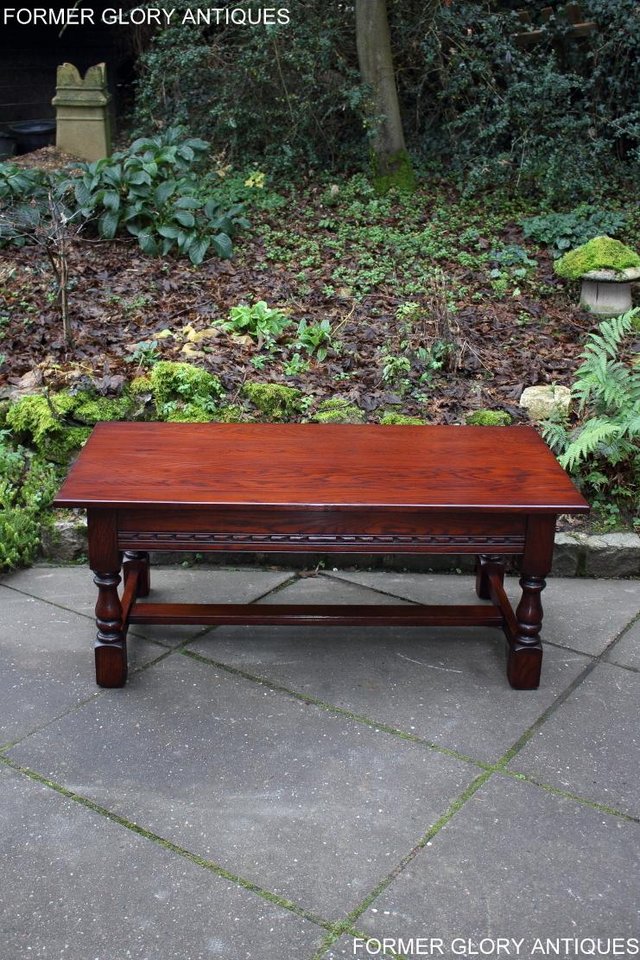 Image 6 of AN OLD CHARM TUDOR BROWN CARVED OAK COFFEE TABLE TV STAND
