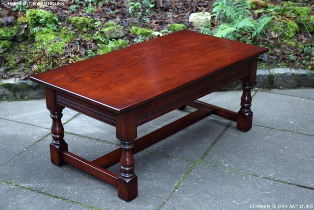 Image 11 of AN OLD CHARM TUDOR BROWN CARVED OAK COFFEE TABLE TV STAND