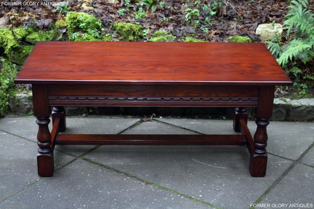 Image 21 of AN OLD CHARM TUDOR BROWN CARVED OAK COFFEE TABLE TV STAND