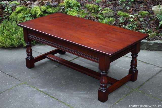Image 23 of AN OLD CHARM TUDOR BROWN CARVED OAK COFFEE TABLE TV STAND