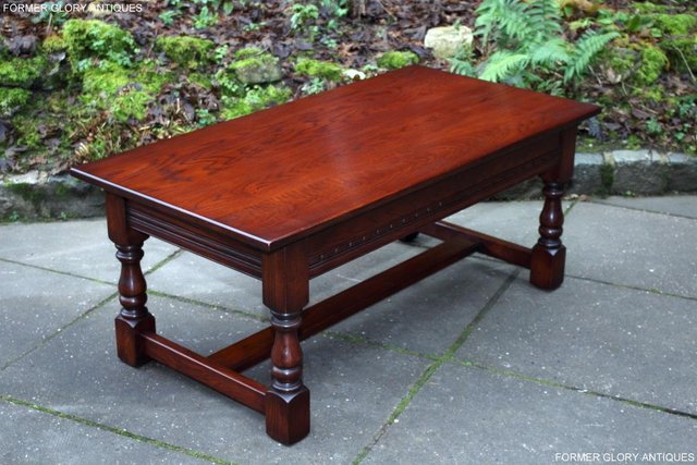 Image 27 of AN OLD CHARM TUDOR BROWN CARVED OAK COFFEE TABLE TV STAND