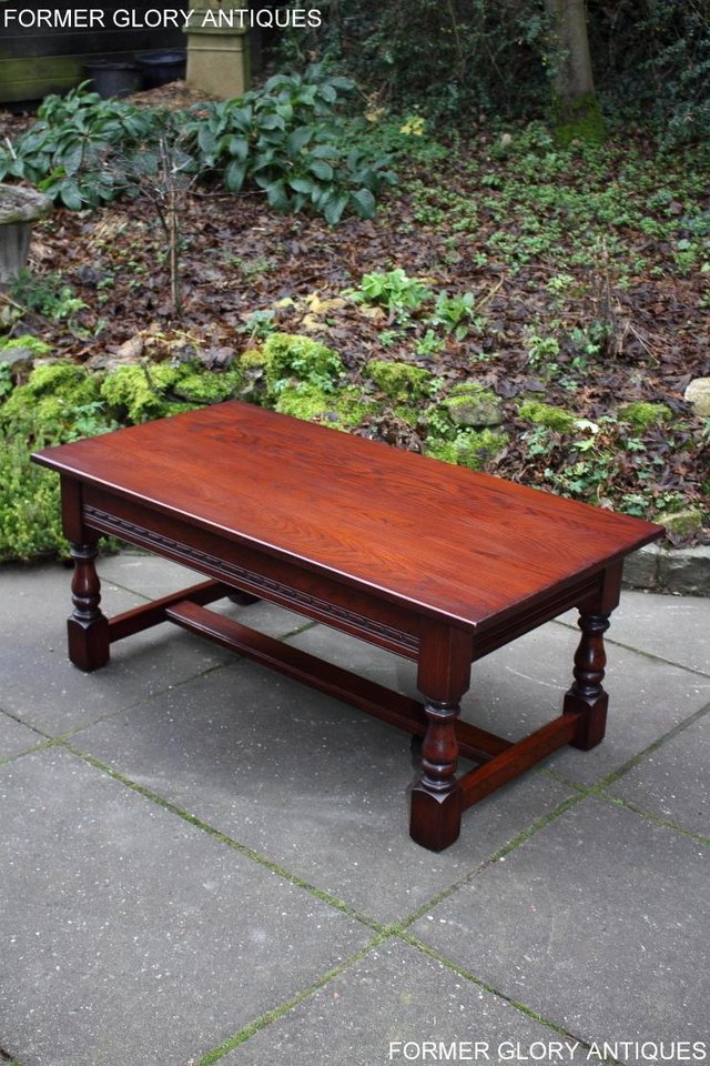 Image 31 of AN OLD CHARM TUDOR BROWN CARVED OAK COFFEE TABLE TV STAND