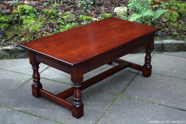 Image 38 of AN OLD CHARM TUDOR BROWN CARVED OAK COFFEE TABLE TV STAND