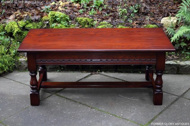Image 39 of AN OLD CHARM TUDOR BROWN CARVED OAK COFFEE TABLE TV STAND