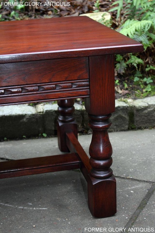Image 53 of AN OLD CHARM TUDOR BROWN CARVED OAK COFFEE TABLE TV STAND