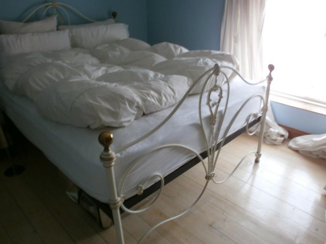 Preview of the first image of Bed frame(King)-elegant wrough iron/white/ivory/subtlle gold.