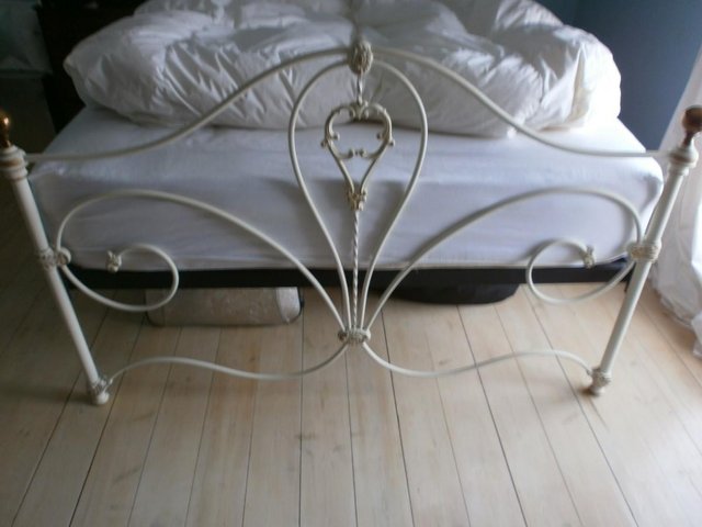 Image 2 of Bed frame(King)-elegant wrough iron/white/ivory/subtlle gold