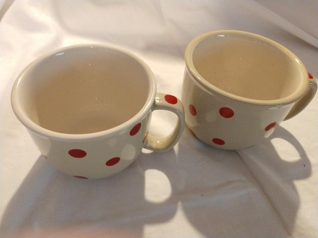 Image 2 of 2 Ceramic Extra Large Red Spotty Cappuccino Coffee/ Soup Mug