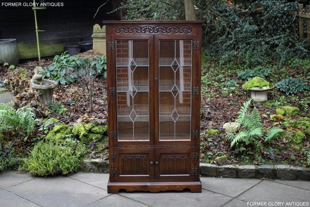 Preview of the first image of OLD CHARM LIGHT OAK DISPLAY CHINA CABINET CUPBOARD SHELVES.