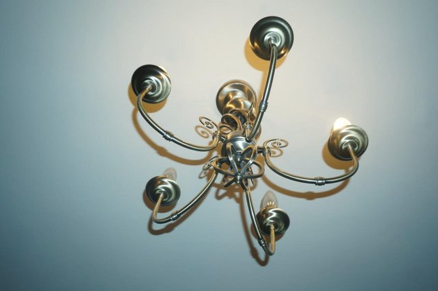 Preview of the first image of Brass Chandelier Ceiling Light and 2 matching wall lights.