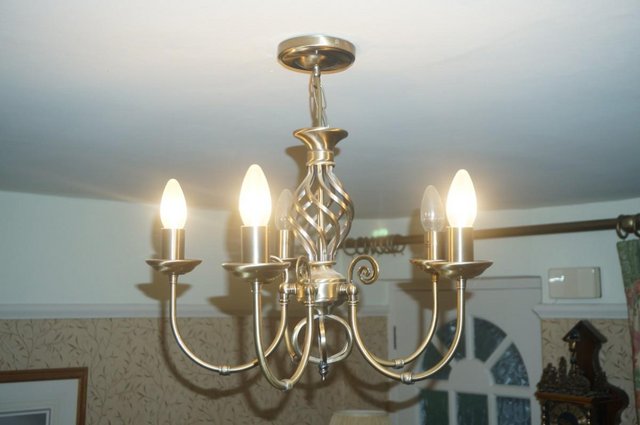 Image 2 of Brass Chandelier Ceiling Light and 2 matching wall lights