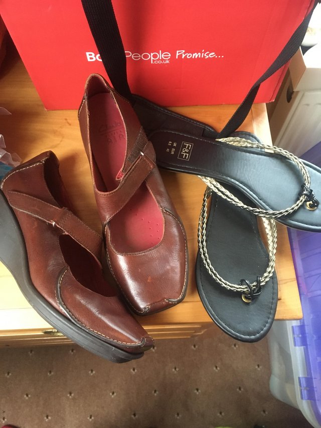 Preview of the first image of Clarks size 6 wedges . F&f sandals 6.5.