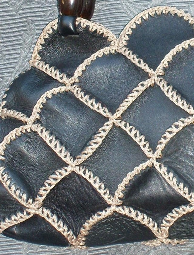 Image 2 of Black Leather Patchwork Shoulder Bag NEW!