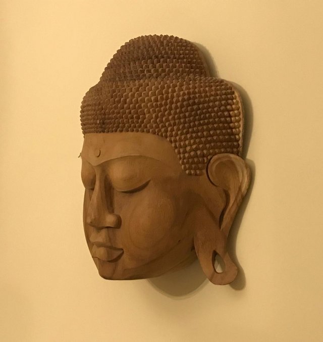 Preview of the first image of Beautiful Large Indonesian Wooden Carved Mask of Buddha Head.